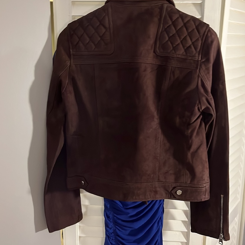 $499⬇️ALL SAINTS Caden suede Leather Jacket faux fur trim - Picture 7 of 7